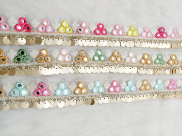 White Fringe Trim With Mirrors, Boho, Bohemian Trim